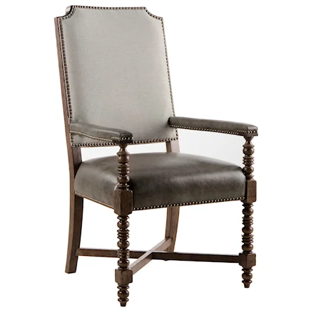 Distiller's Upholstered Back Arm Chair with Top-Grain Leather Seat